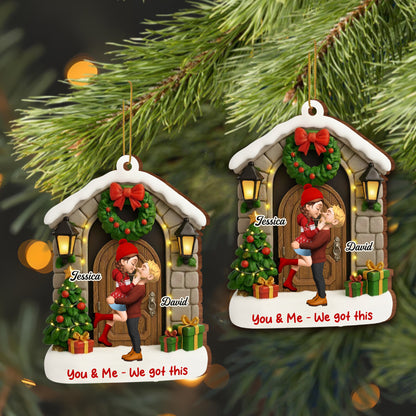 You & Me, We Got This, Christmas Wreath And Gifts - Personalized Custom Wood Ornament, Custom Shaped - CPL778_WDO