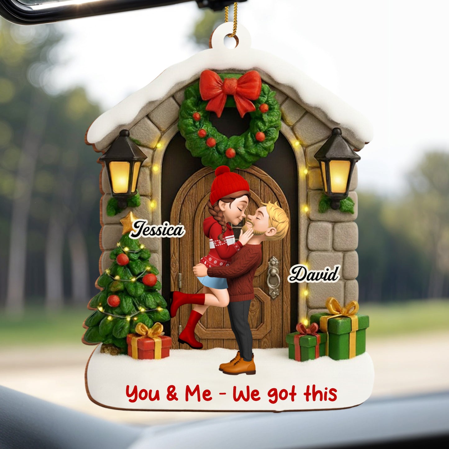 You & Me, We Got This, Christmas Wreath And Gifts - Personalized Custom Wood Ornament, Custom Shaped - CPL778_WDO