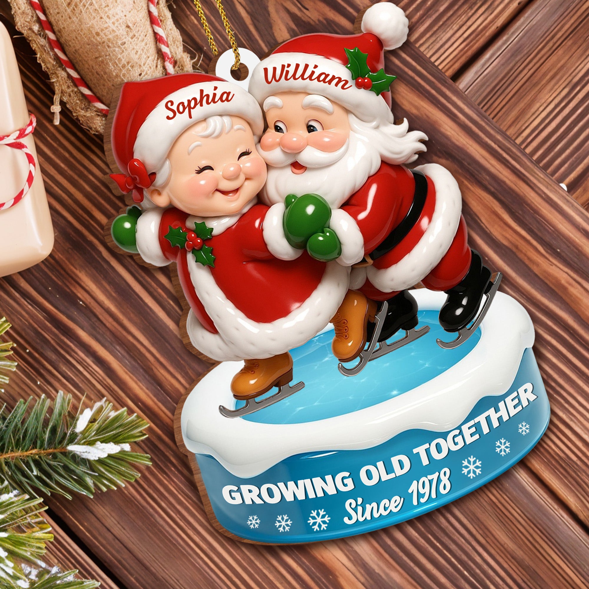Growing Old Together, Santa Claus Ice Skating Ornament, Gift For ...