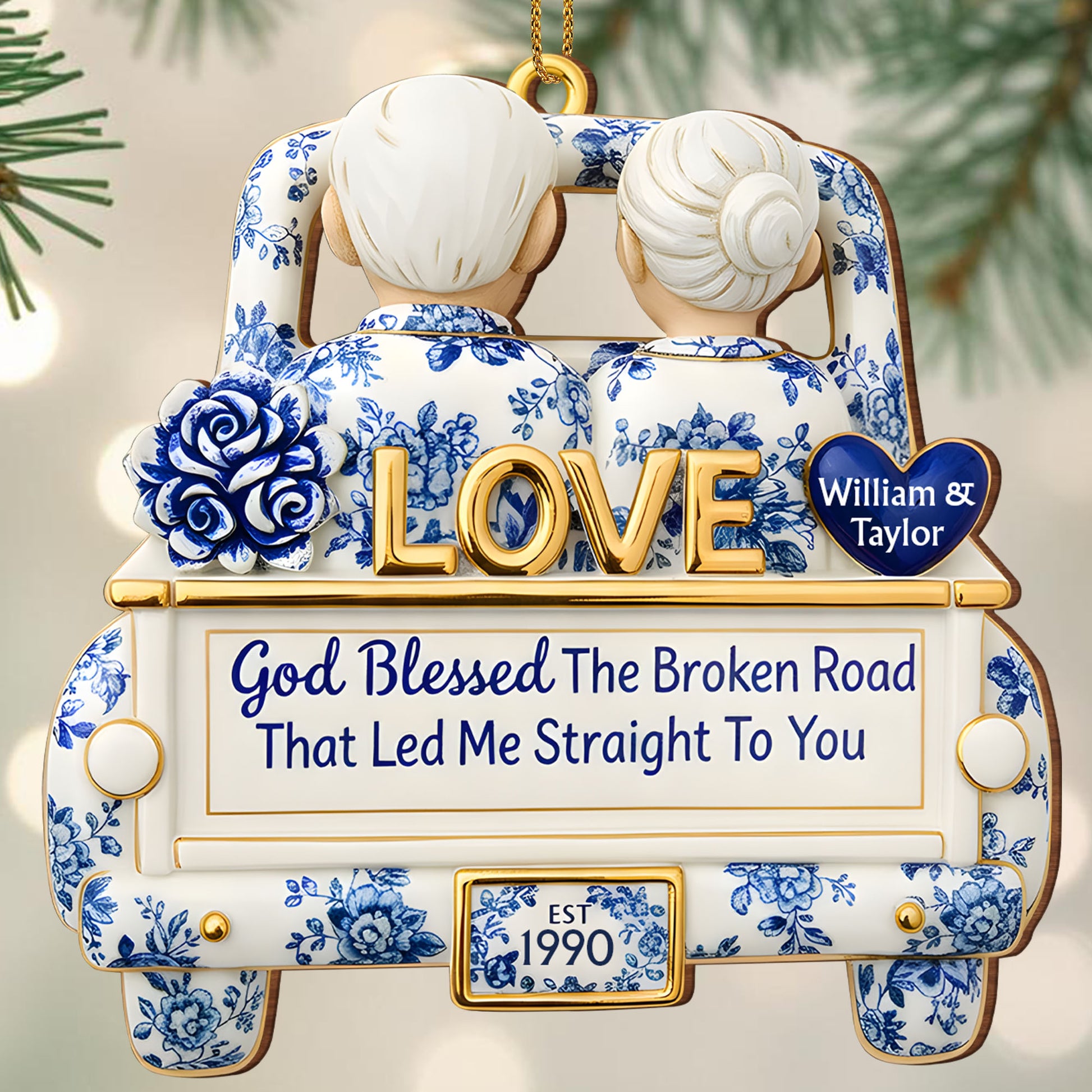 God Blessed The Broken Road, Love Car With Blue Flowers