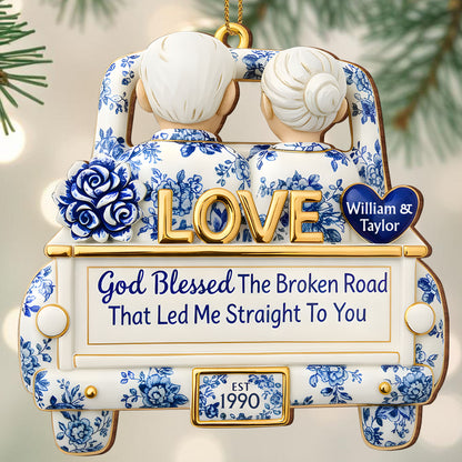 God Blessed The Broken Road, Love Car With Blue Flowers