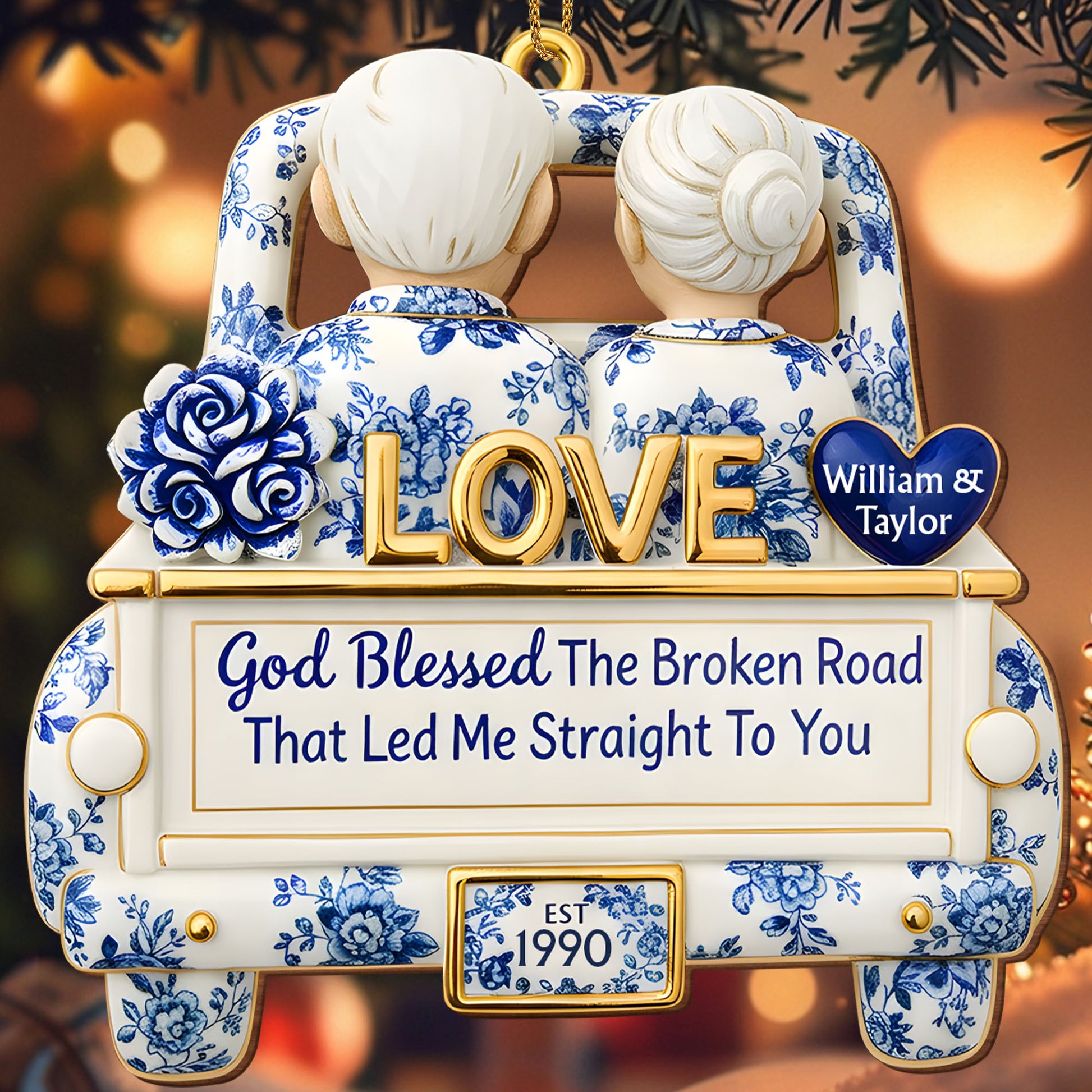 God Blessed The Broken Road, Love Car With Blue Flowers