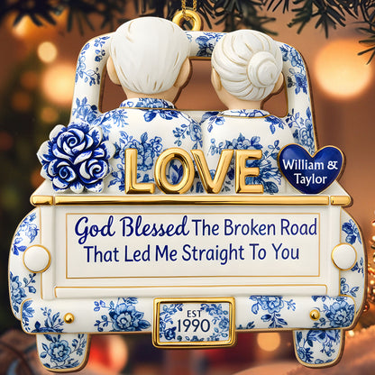 God Blessed The Broken Road, Love Car With Blue Flowers