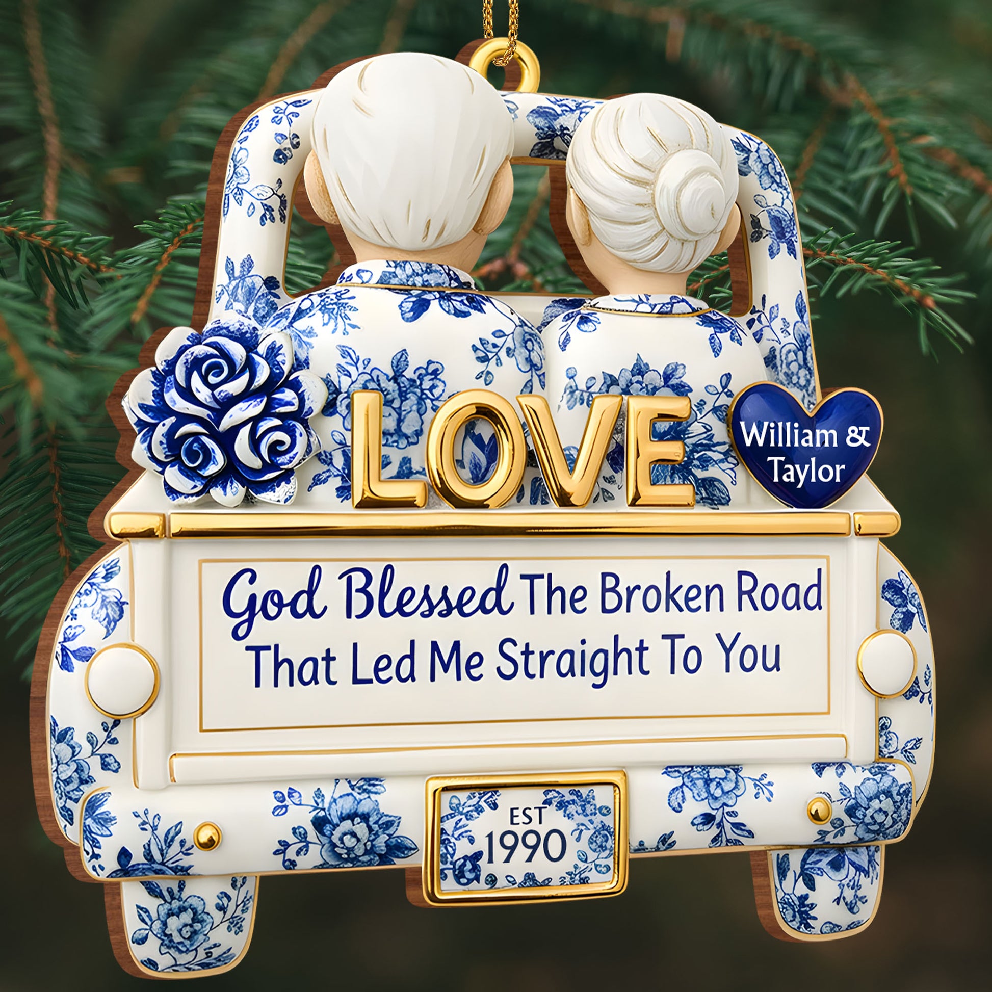 God Blessed The Broken Road, Love Car With Blue Flowers