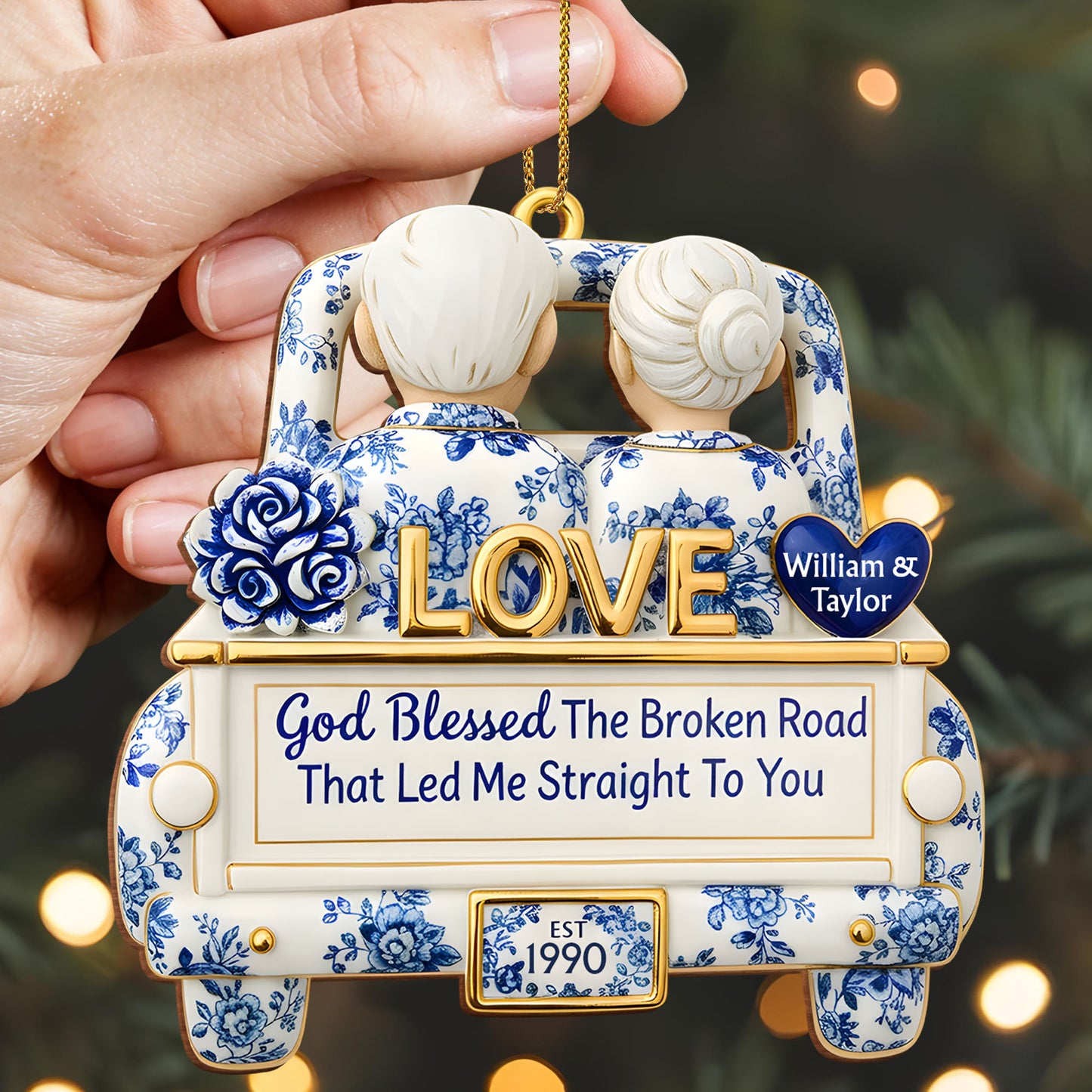 God Blessed The Broken Road, Love Car With Blue Flowers