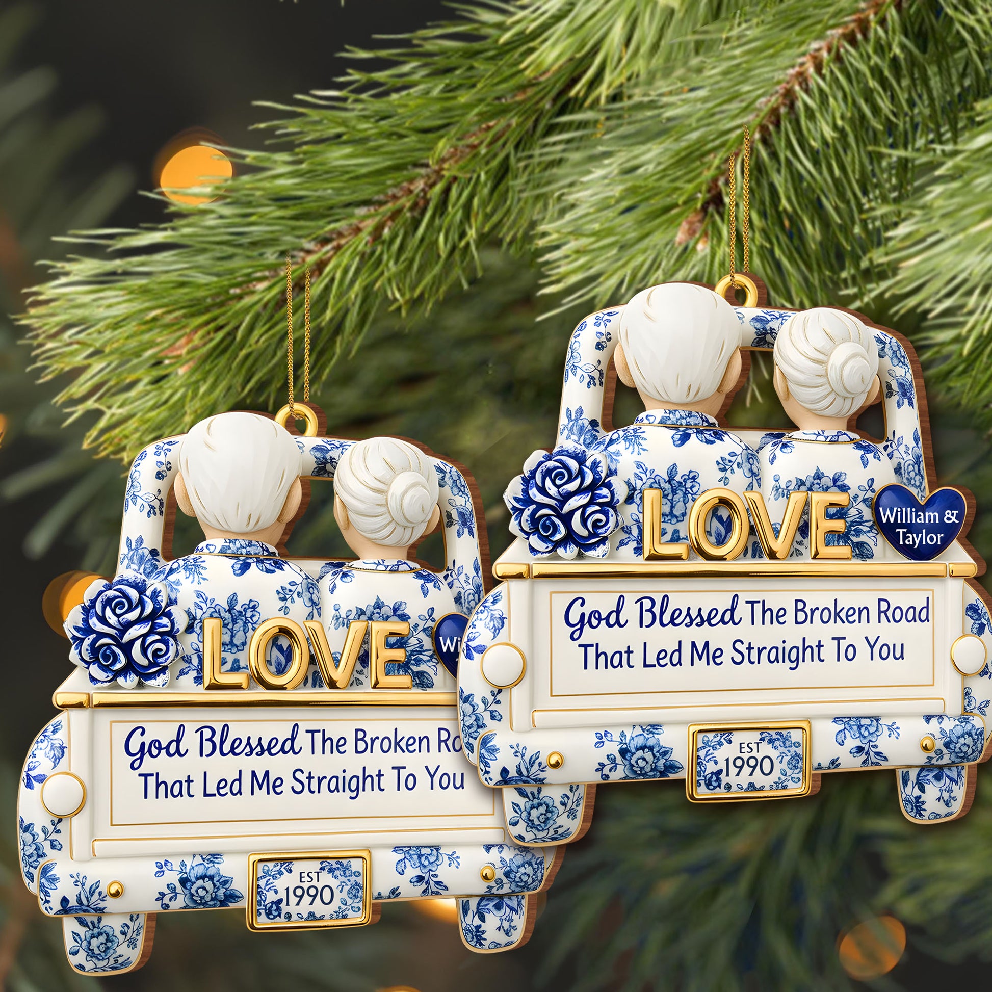 God Blessed The Broken Road, Love Car With Blue Flowers