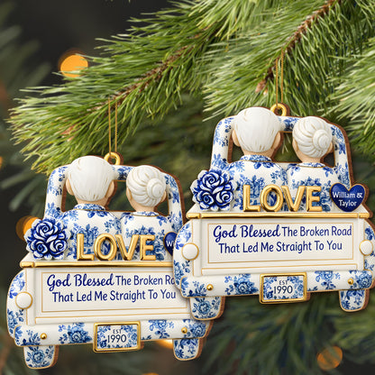 God Blessed The Broken Road, Love Car With Blue Flowers