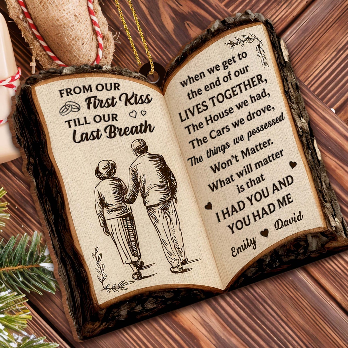 From Our First Kiss Till Our Last Breath, Book Shaped Ornament With Couple