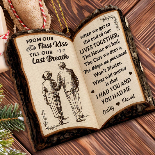 From Our First Kiss Till Our Last Breath, Book Shaped Ornament With Couple