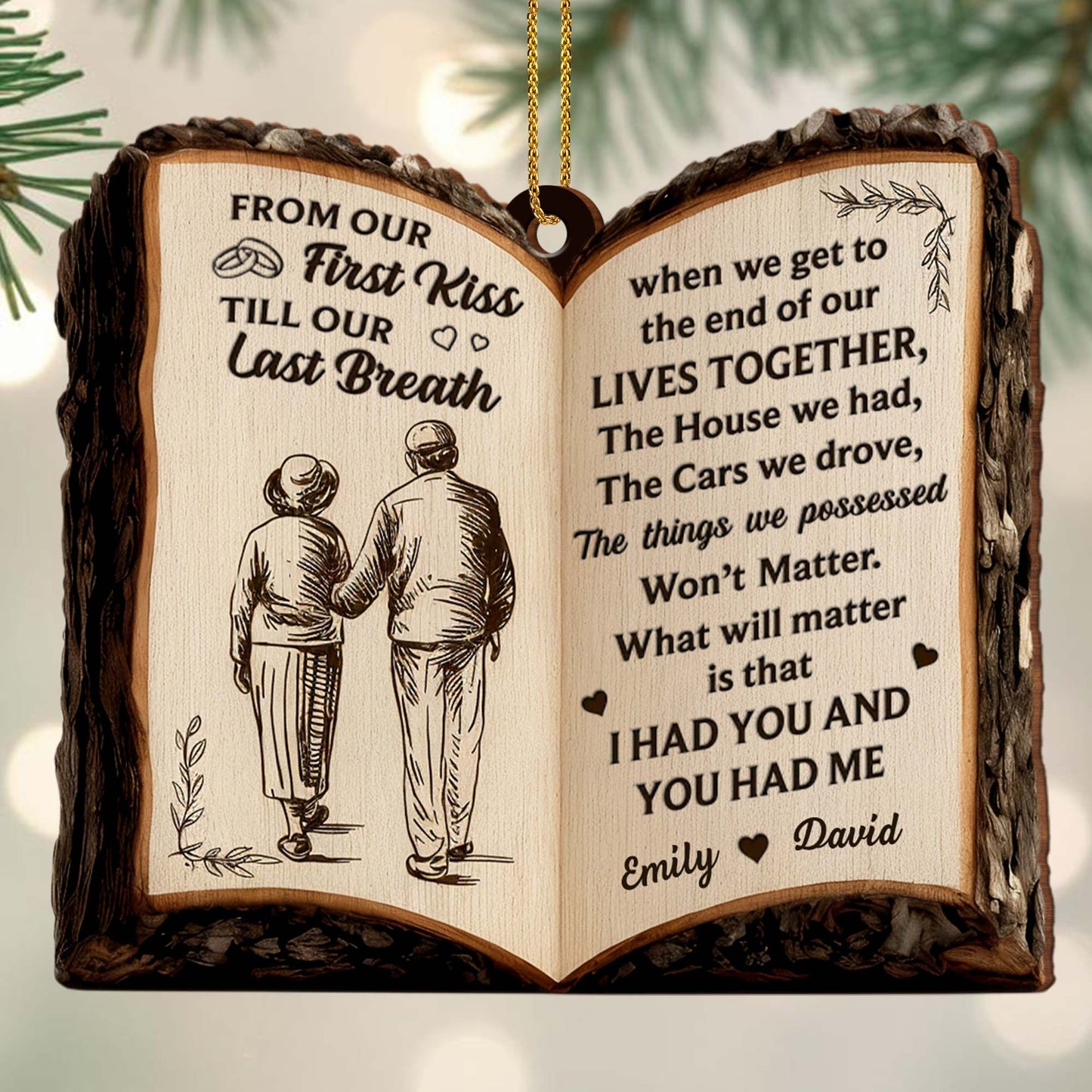 From Our First Kiss Till Our Last Breath, Book Shaped Ornament With Couple