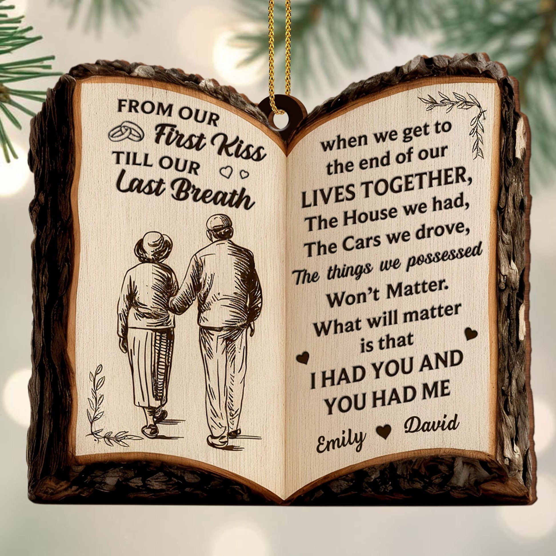 From Our First Kiss Till Our Last Breath, Book Shaped Ornament With Couple