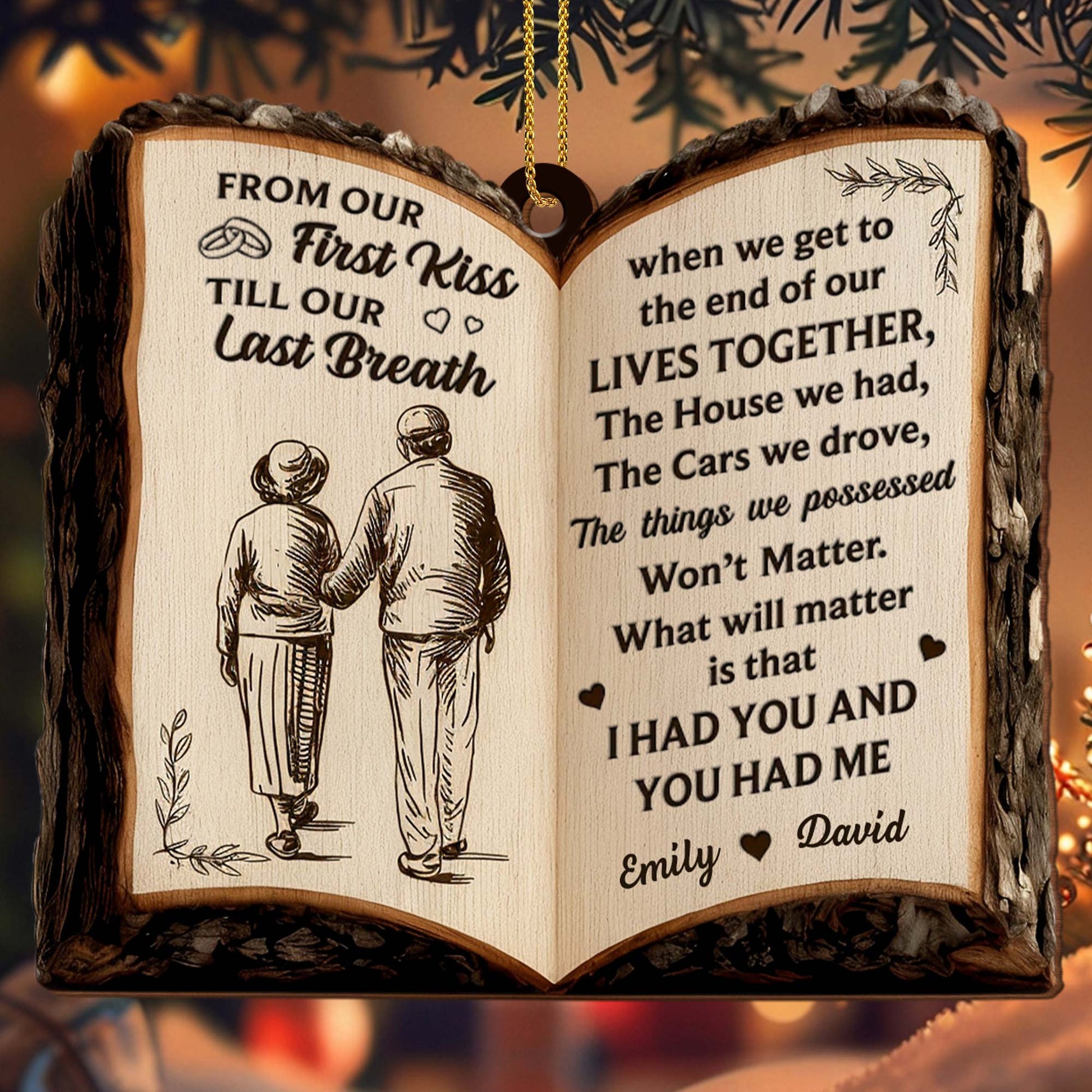 From Our First Kiss Till Our Last Breath, Book Shaped Ornament With Couple