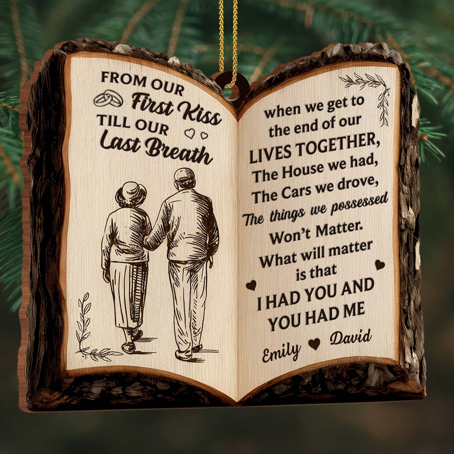 From Our First Kiss Till Our Last Breath, Book Shaped Ornament With Couple
