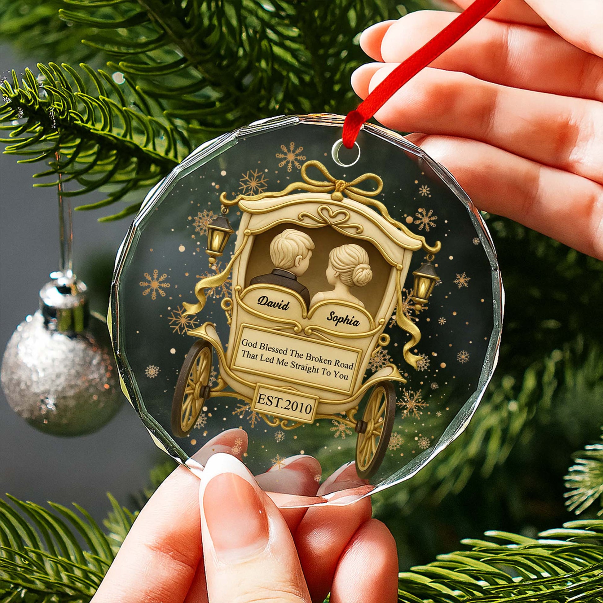 God Blessed The Broken Road, Carriage And Snowflakes Design