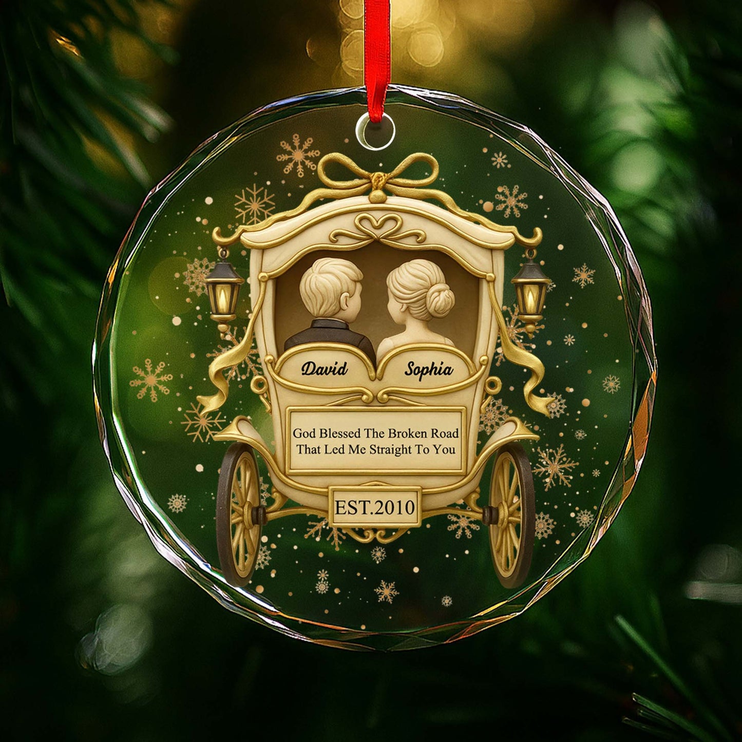 God Blessed The Broken Road, Carriage And Snowflakes Design