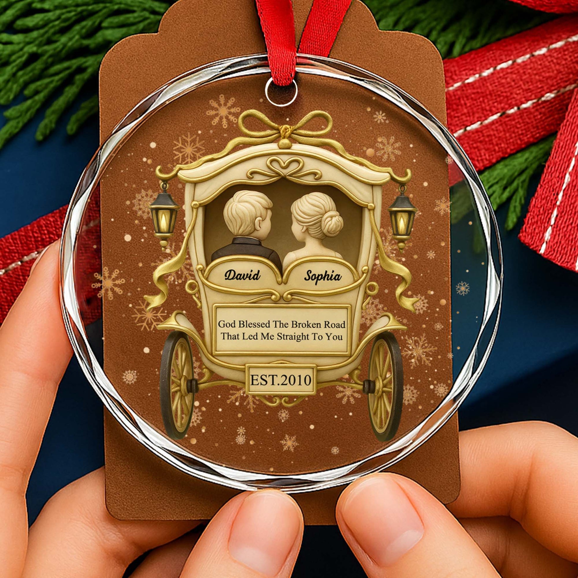 God Blessed The Broken Road, Carriage And Snowflakes Design