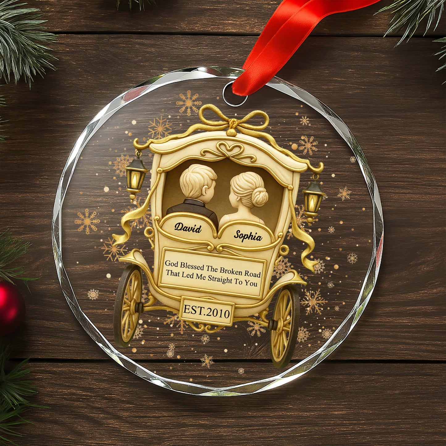 God Blessed The Broken Road, Carriage And Snowflakes Design