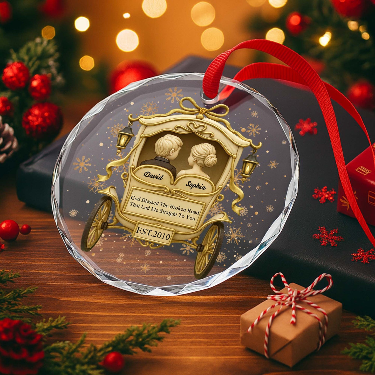 God Blessed The Broken Road, Carriage And Snowflakes Design