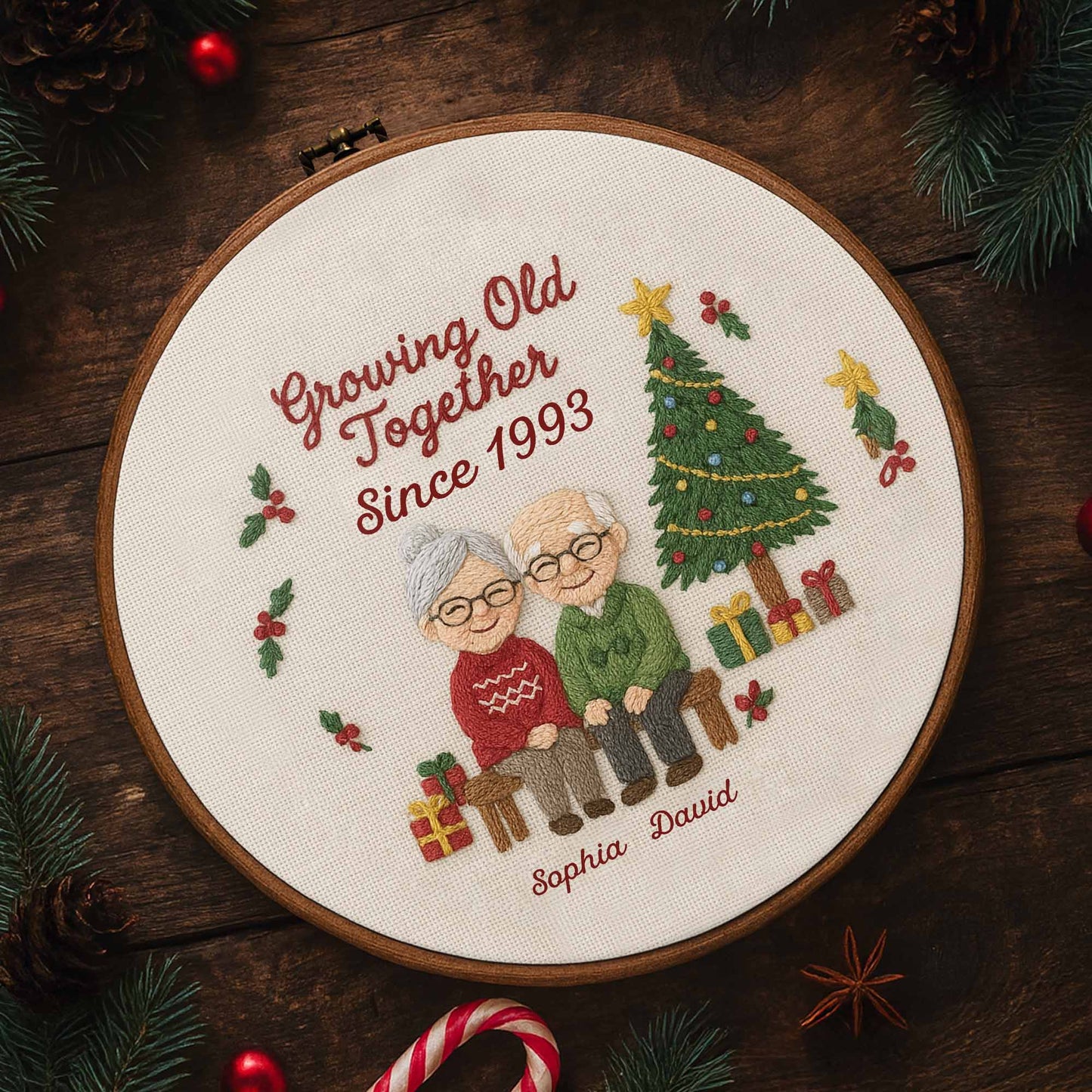 Growing Old Together, Elderly Couple And Christmas Tree