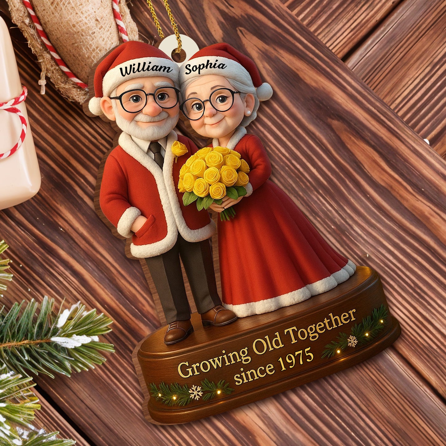 Growing Old Together, Elderly Couple With Yellow Roses