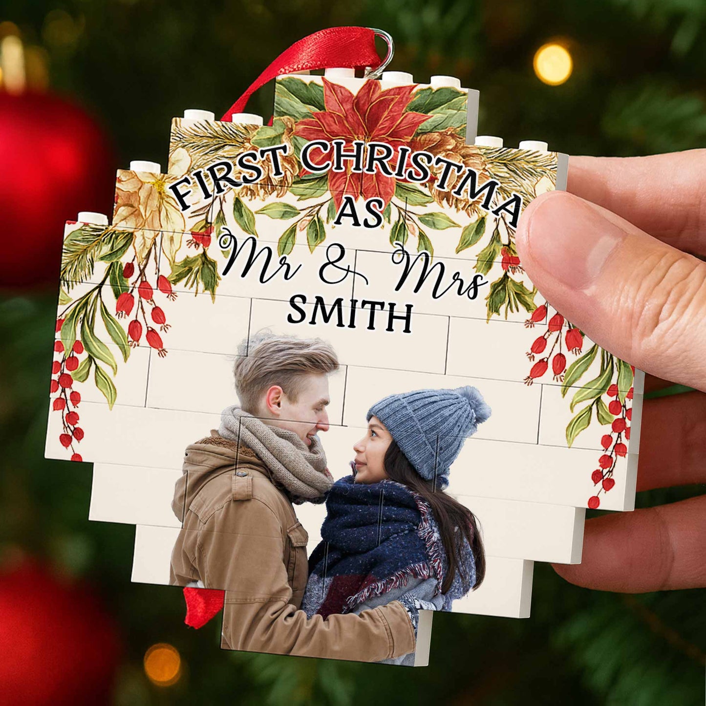 First Christmas As Mr. & Mr. With Poinsettias And Holly Berries