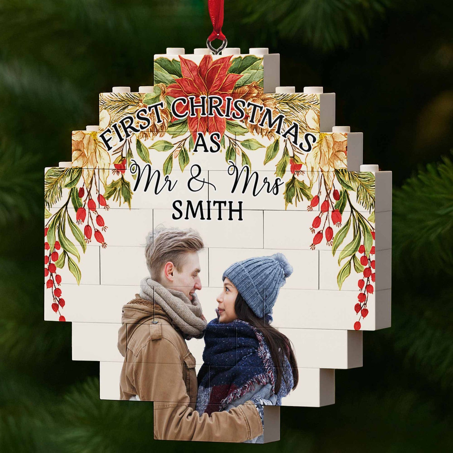 First Christmas As Mr. & Mr. With Poinsettias And Holly Berries