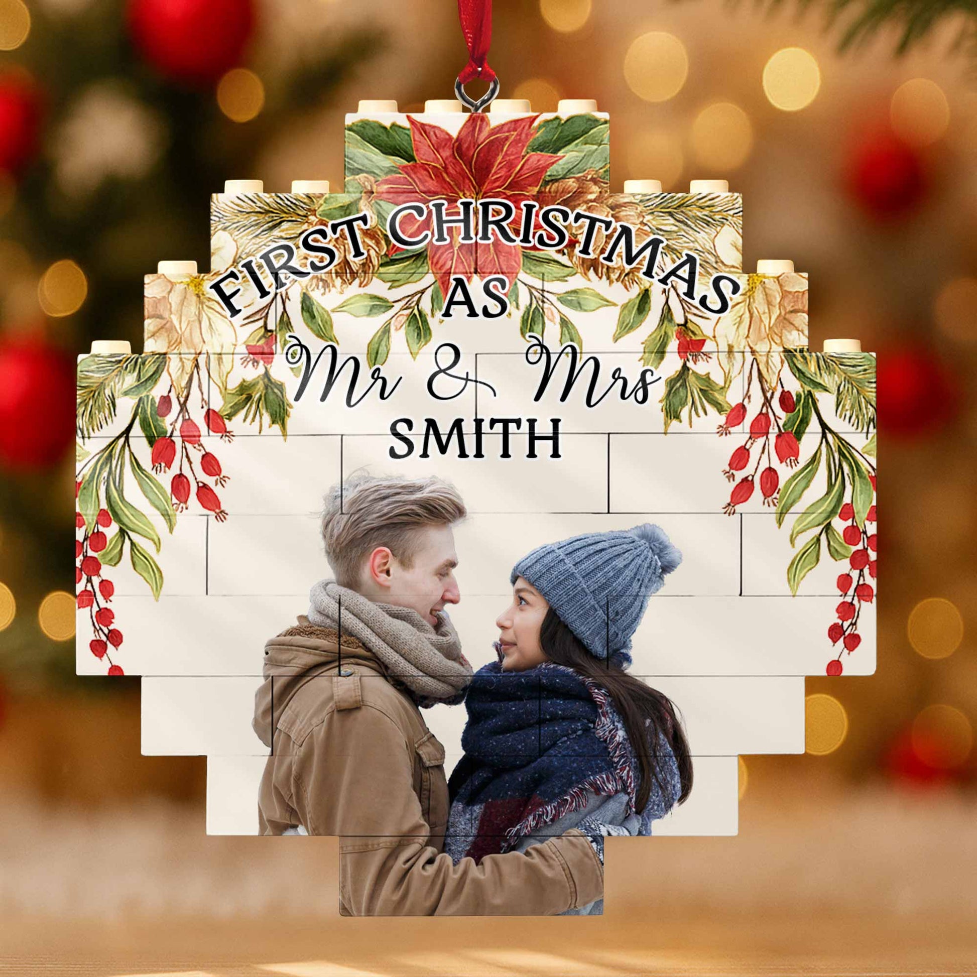 First Christmas As Mr. & Mr. With Poinsettias And Holly Berries