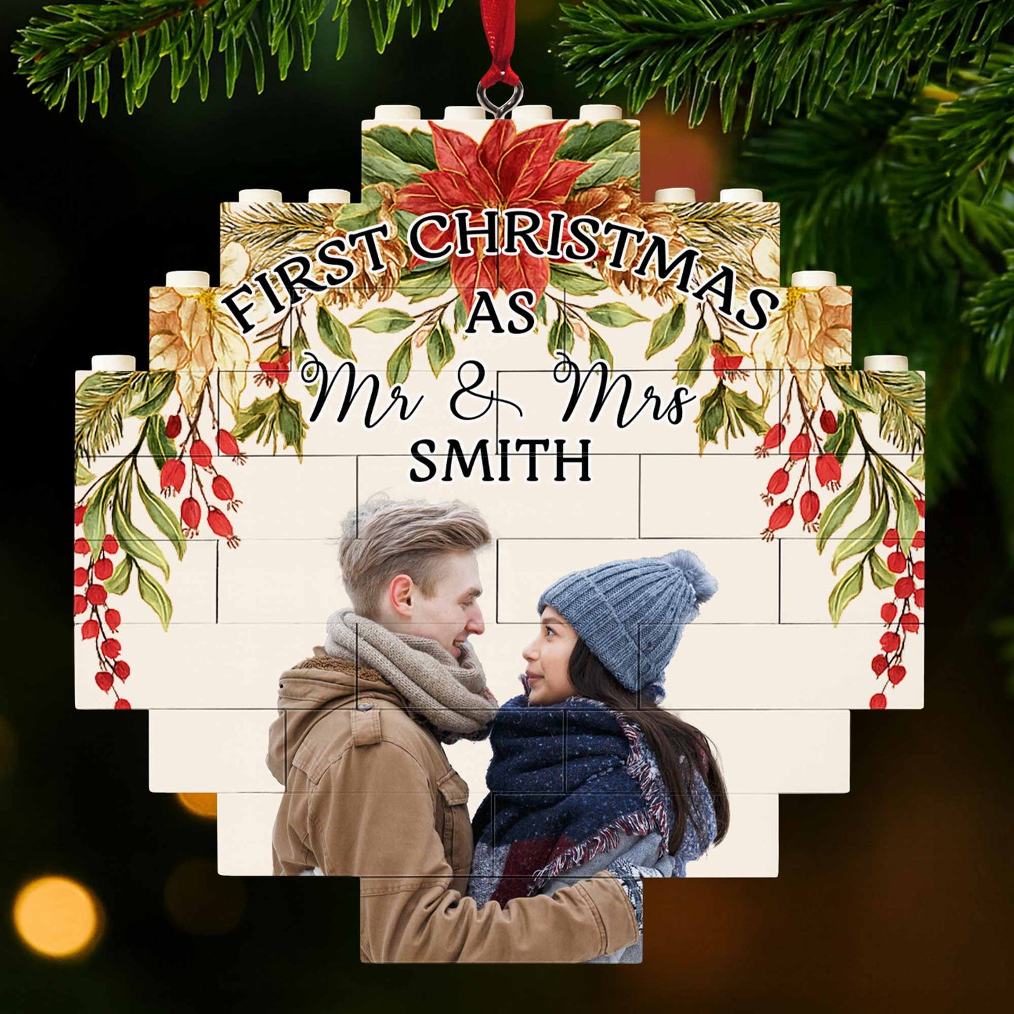 First Christmas As Mr. & Mr. With Poinsettias And Holly Berries