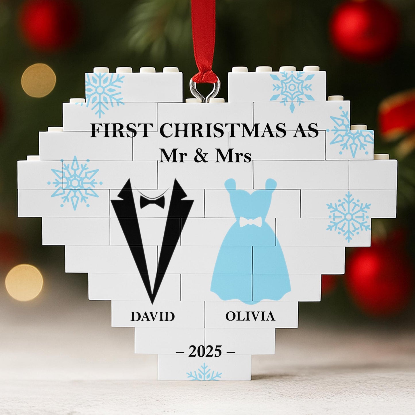 First Christmas As Mr & Mr With Snowflakes And Tuxedos - Personalized Custom Heart Puzzle Ornament - CPL821_HBO
