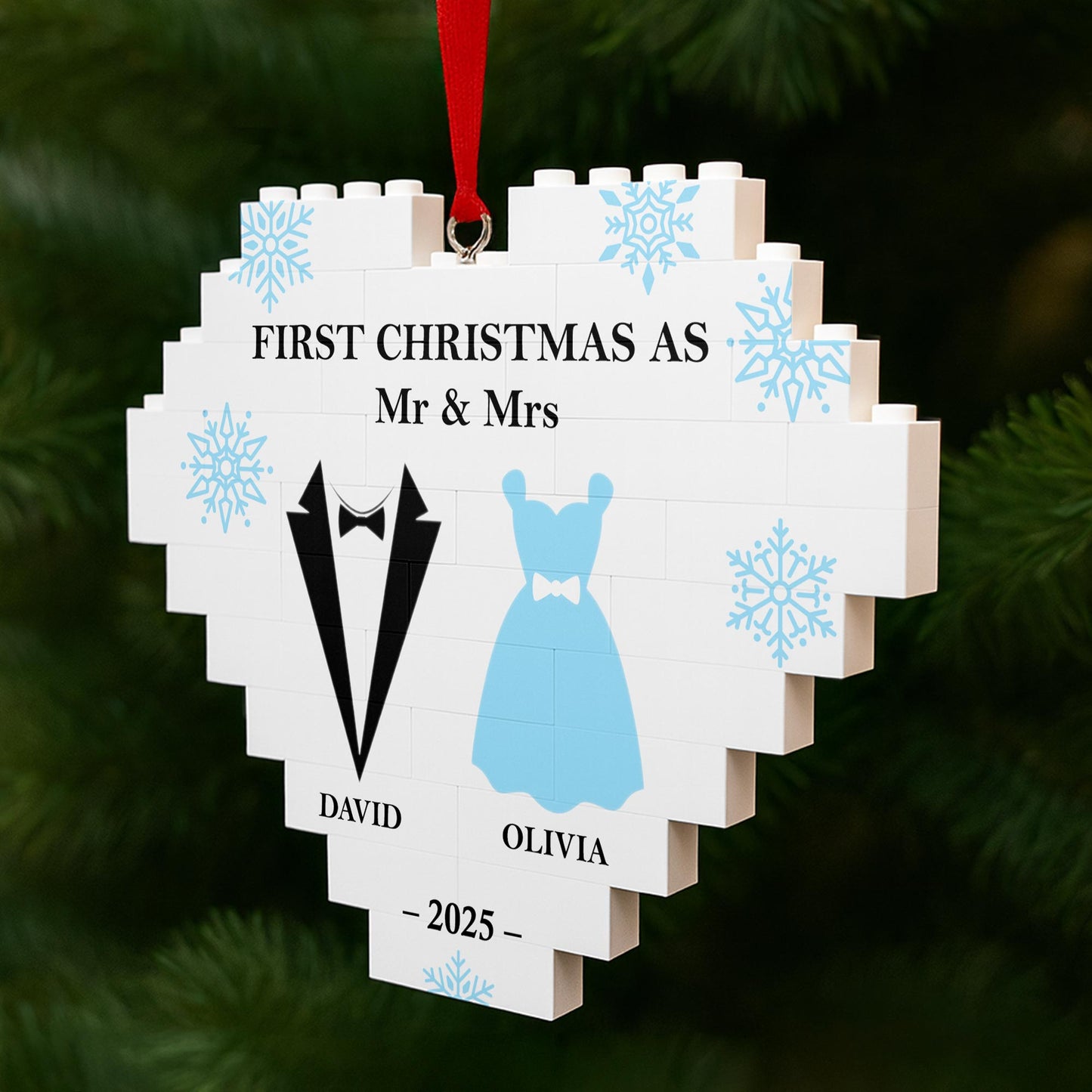 First Christmas As Mr & Mr With Snowflakes And Tuxedos - Personalized Custom Heart Puzzle Ornament - CPL821_HBO