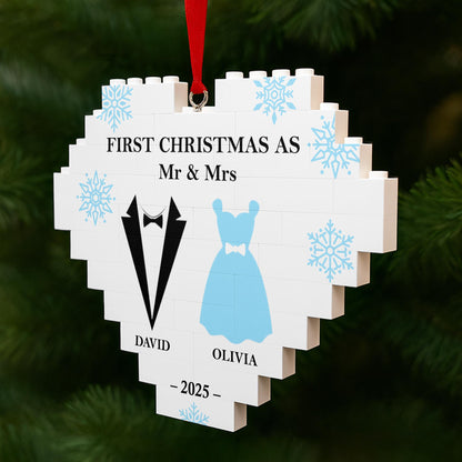 First Christmas As Mr & Mr With Snowflakes And Tuxedos - Personalized Custom Heart Puzzle Ornament - CPL821_HBO