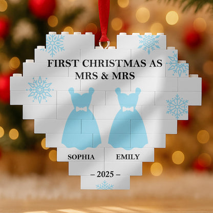 First Christmas As Mr & Mr With Snowflakes And Tuxedos - Personalized Custom Heart Puzzle Ornament - CPL821_HBO
