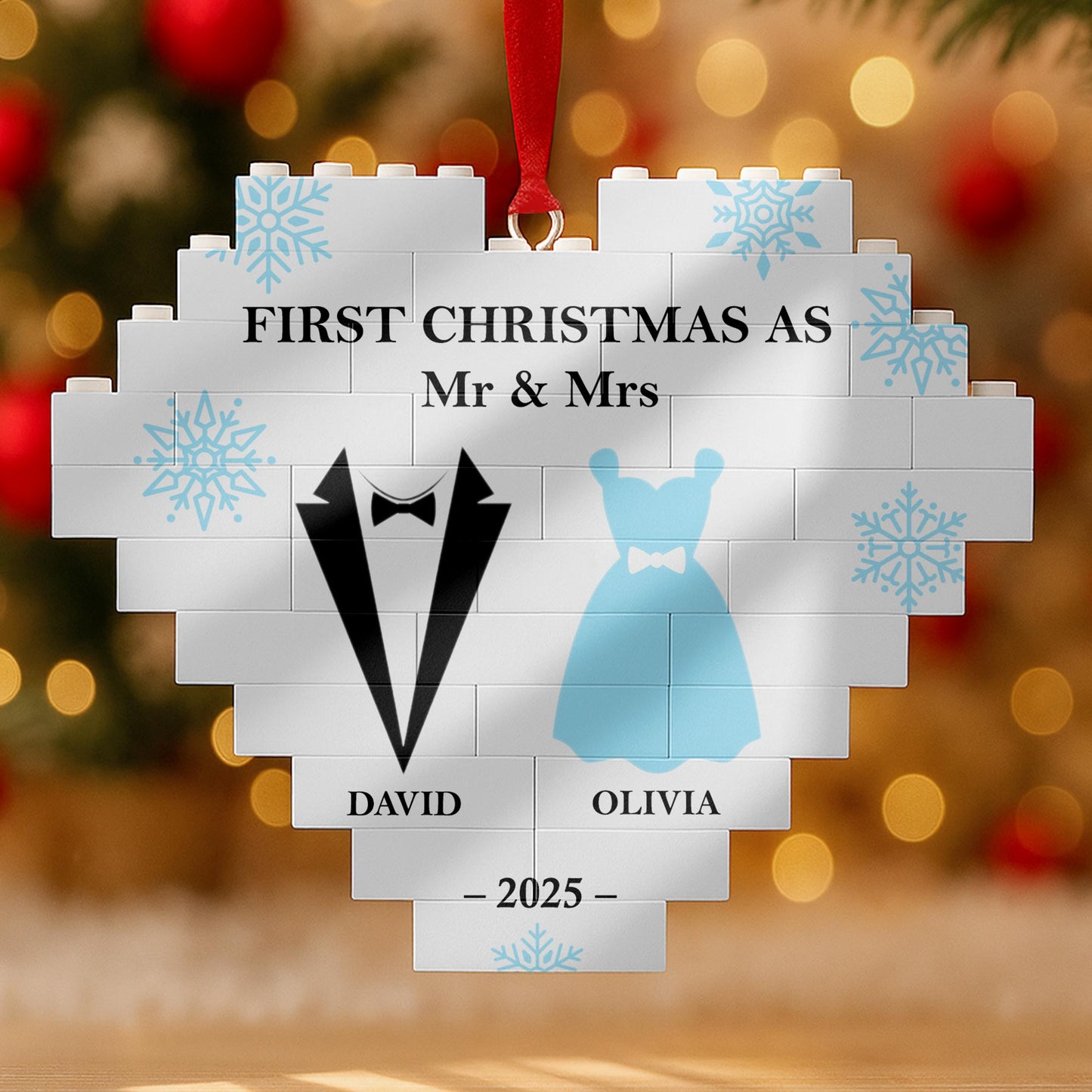 First Christmas As Mr & Mr With Snowflakes And Tuxedos - Personalized Custom Heart Puzzle Ornament - CPL821_HBO