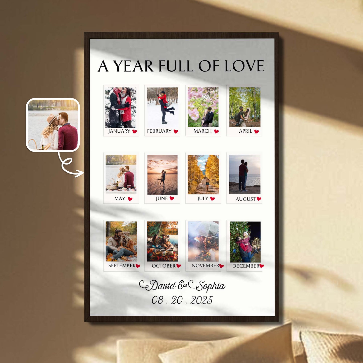 A Year Full Of Love With Monthly Photos And Heart Symbols