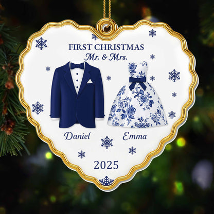 First Christmas Mr And Mrs With Suits And Snowflakes