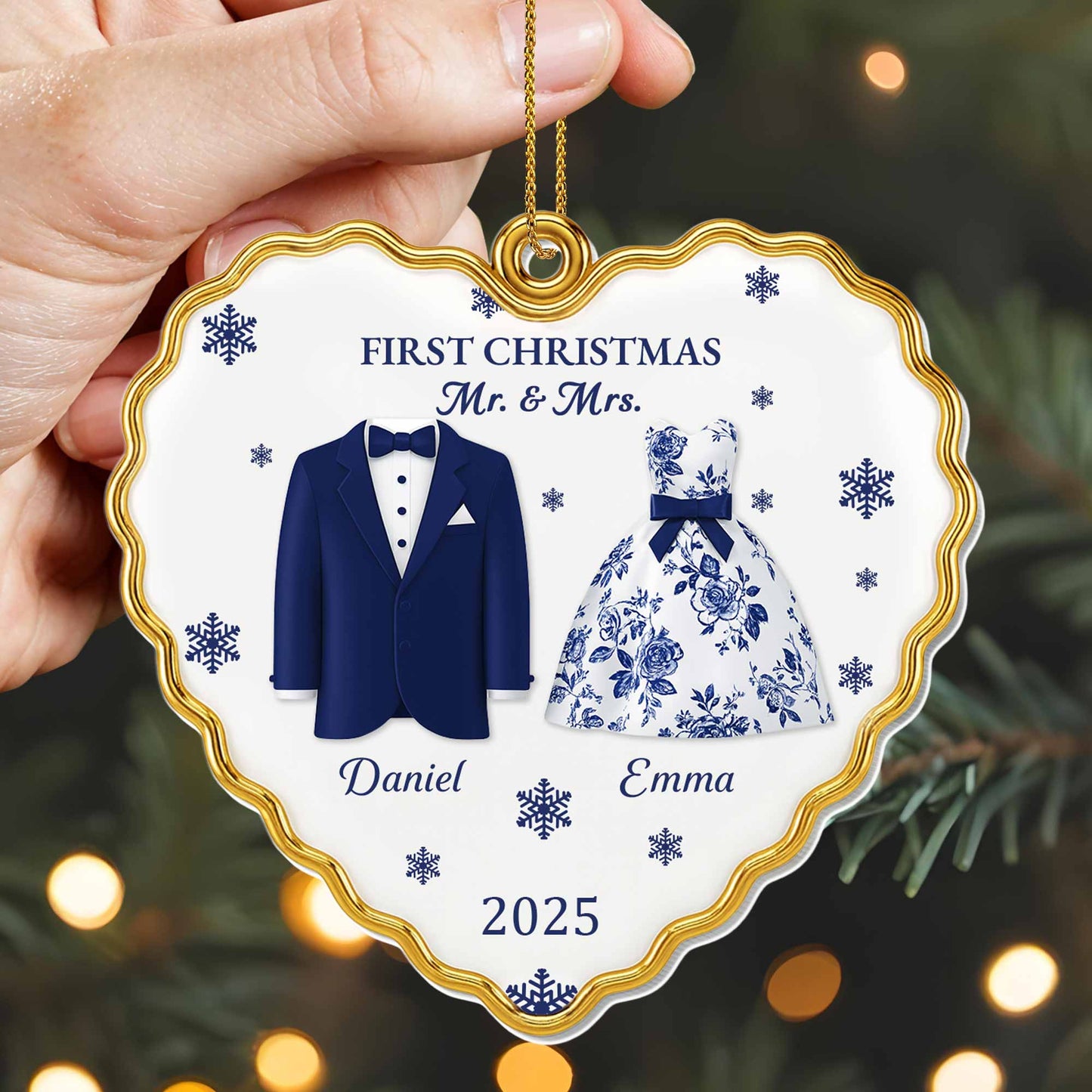 First Christmas Mr And Mrs With Suits And Snowflakes