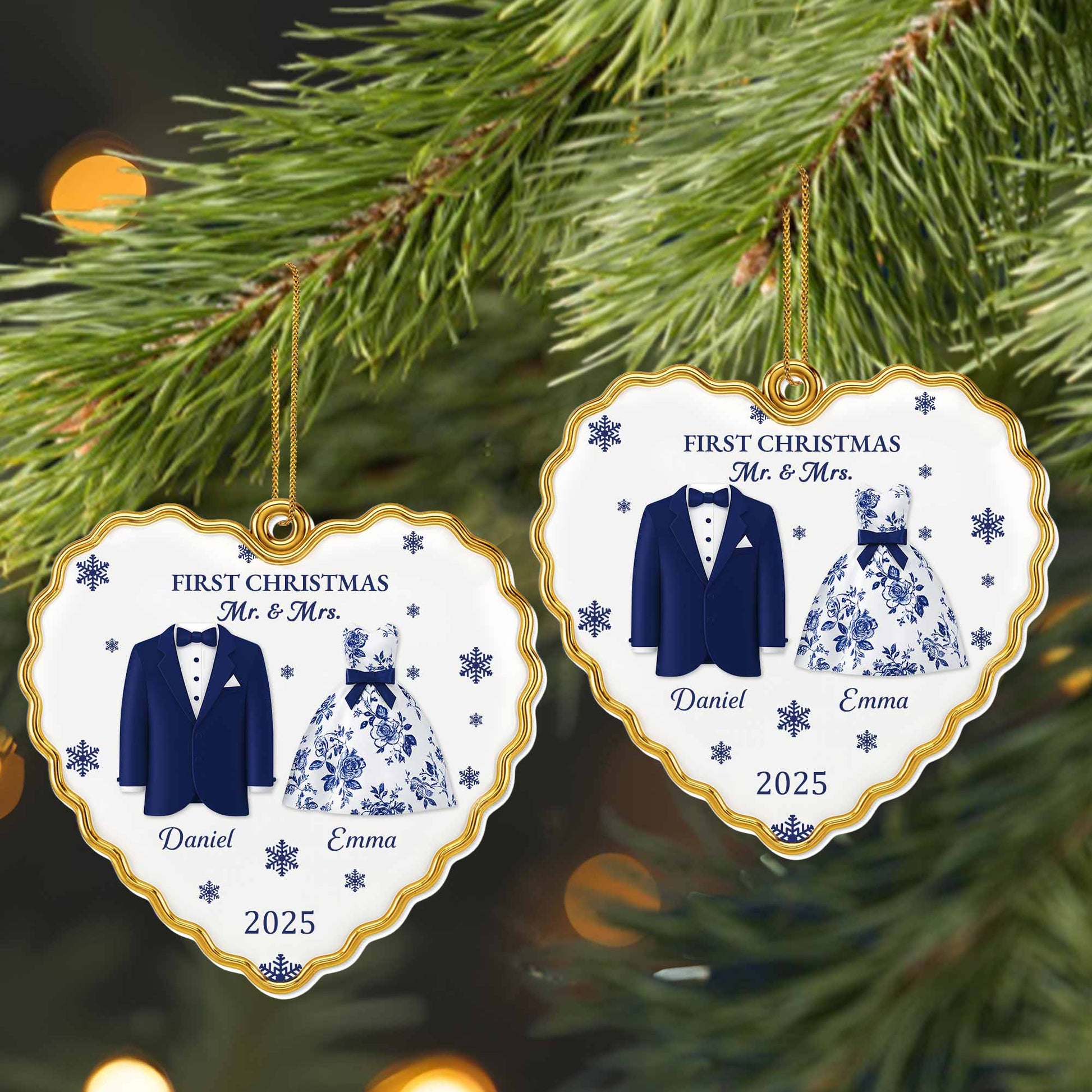 First Christmas Mr And Mrs With Suits And Snowflakes