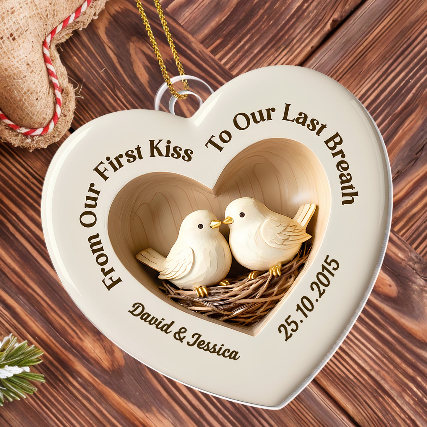 From Our First Kiss To Our Last Breath, Heart-Shaped Doves Ornament