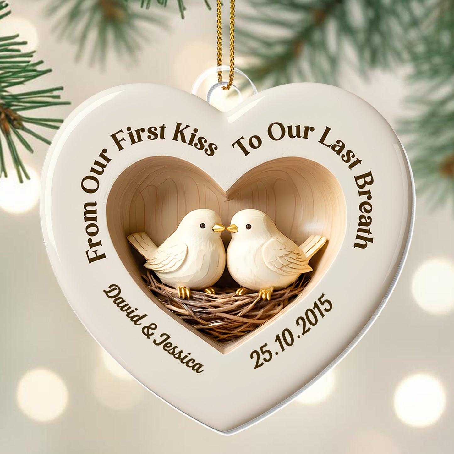 From Our First Kiss To Our Last Breath, Heart-Shaped Doves Ornament