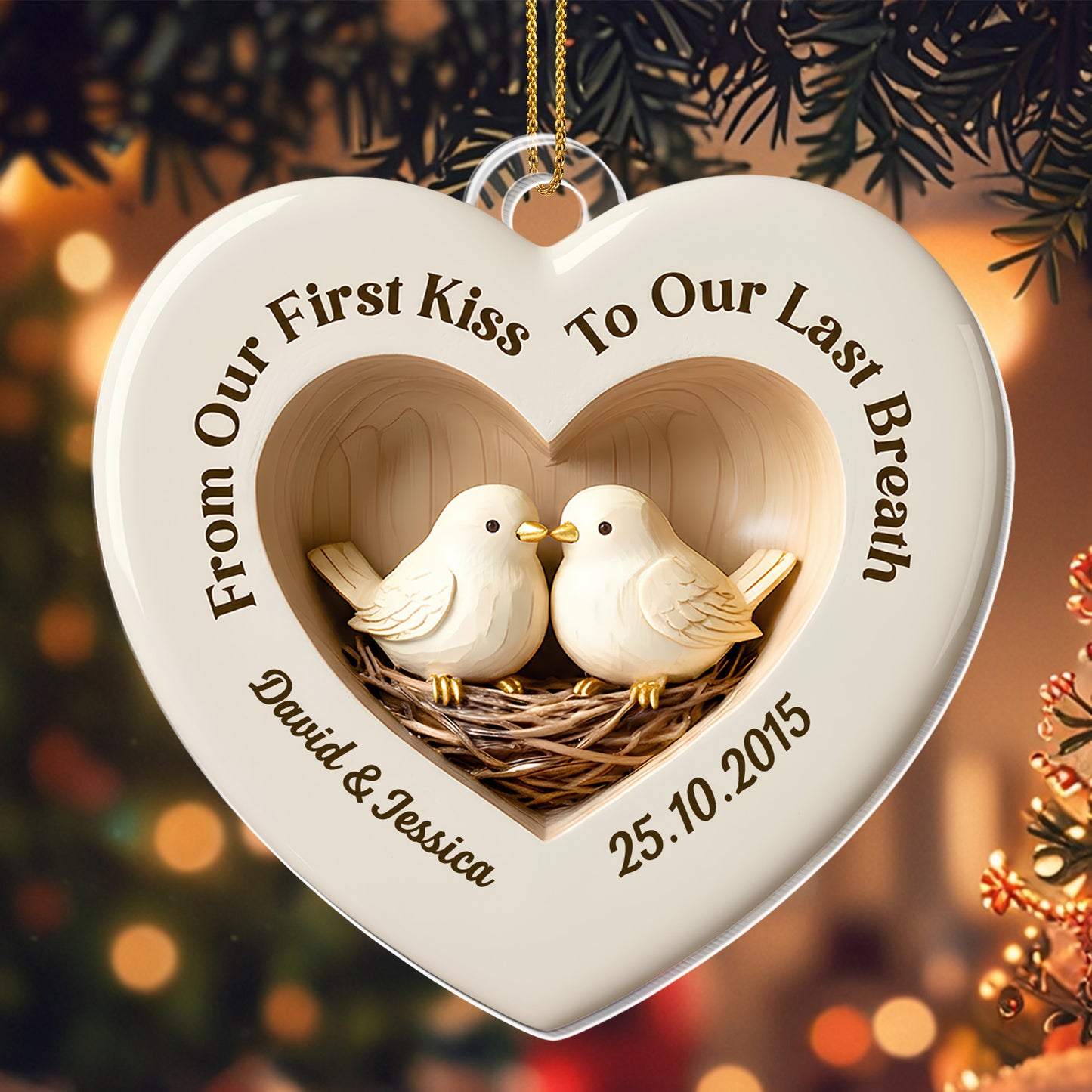 From Our First Kiss To Our Last Breath, Heart-Shaped Doves Ornament