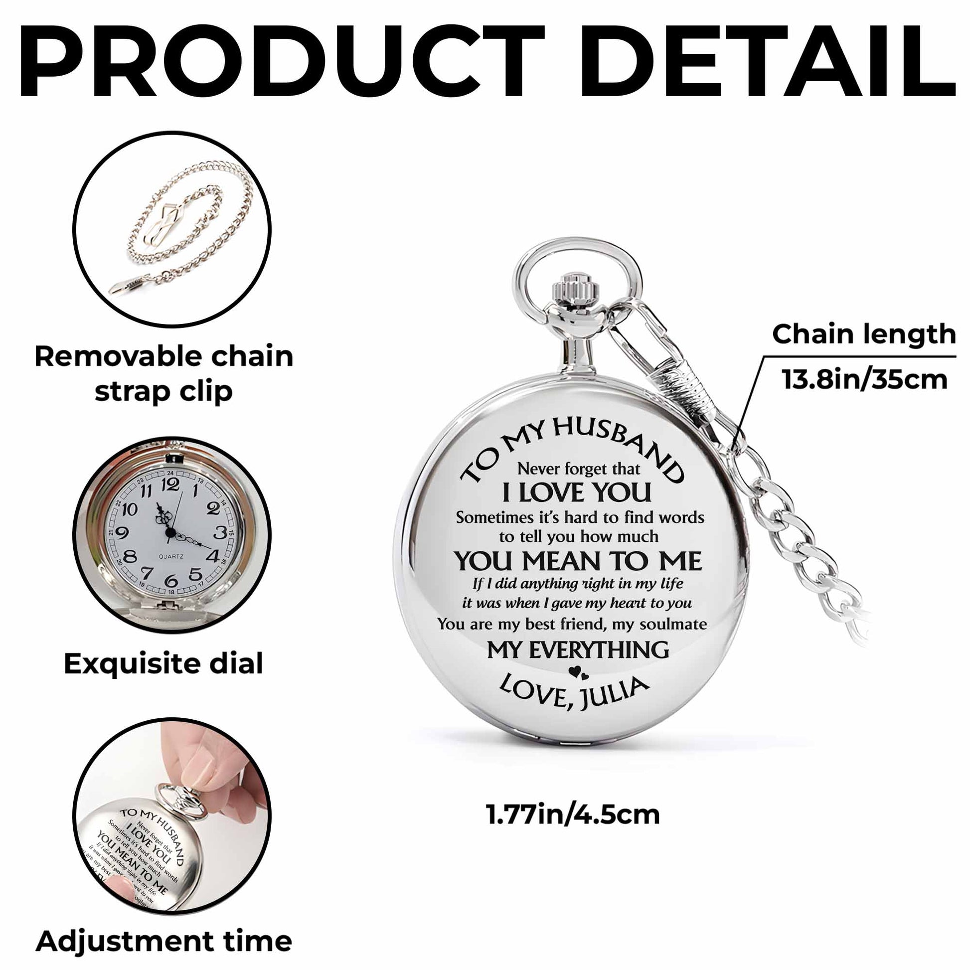 To My Husband, I Love You Pocket Watch
