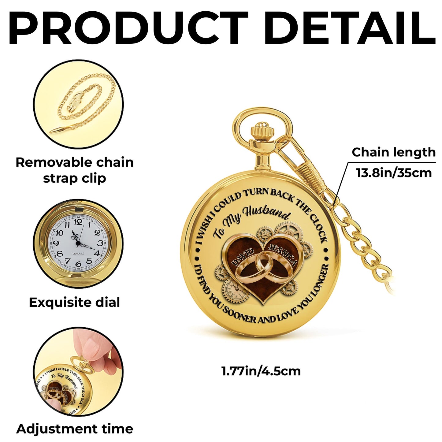 I Wish I Could Turn Back The Clock, Heart And Rings - Personalized Custom Pocket Watch - CPL835_GWATCH