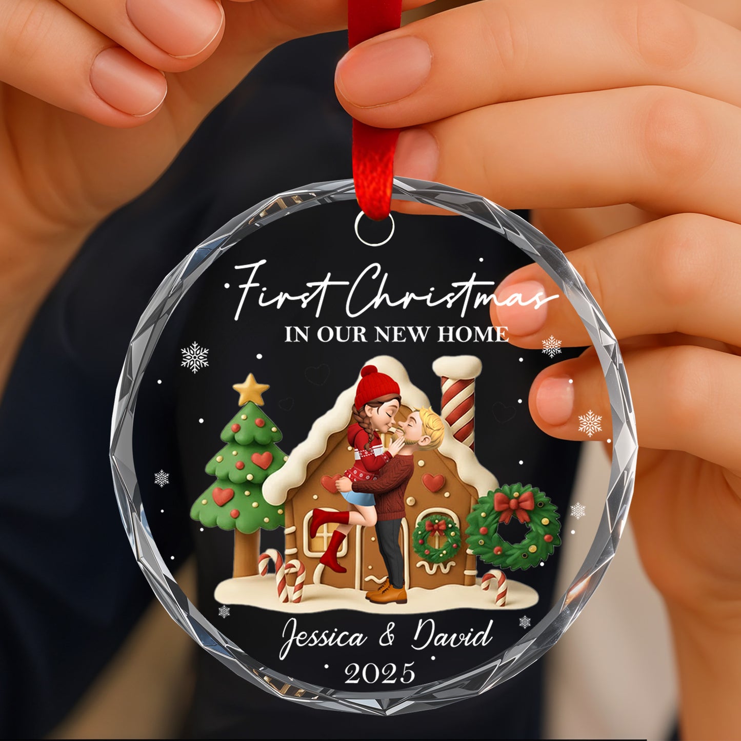 First Christmas In Our New Home, Christmas Tree And Candy Cane - Personalized Custom Circle Glass Ornament - CPL837_CGOR