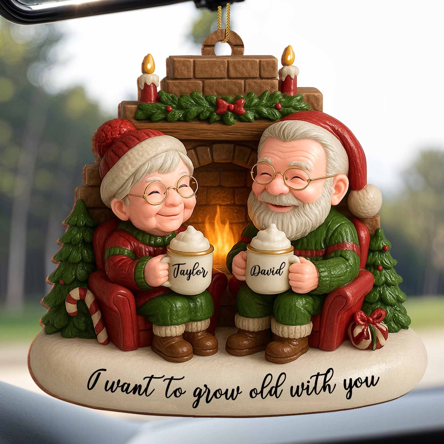 I Want To Grow Old With You, Elderly Couple By The Fireplace - Personalized Custom Wood Ornament, Custom Shaped - CPL838_WDO