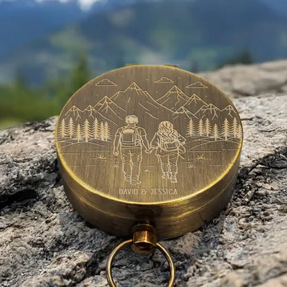 Adventure Partners For Life Mountains And Hiking Couple Engraved Brass Compass - Personalized Engraved Brass Compass - CPL839_ECPASS