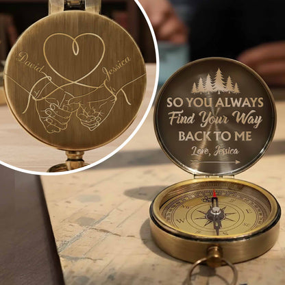 So You Always Find Your Way Back To Me Pinky Swear Heart Pine Trees - Personalized Engraved Brass Compass - CPL840_ECPASS