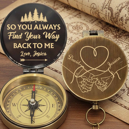 So You Always Find Your Way Back To Me Pinky Swear Heart Pine Trees - Personalized Engraved Brass Compass - CPL840_ECPASS