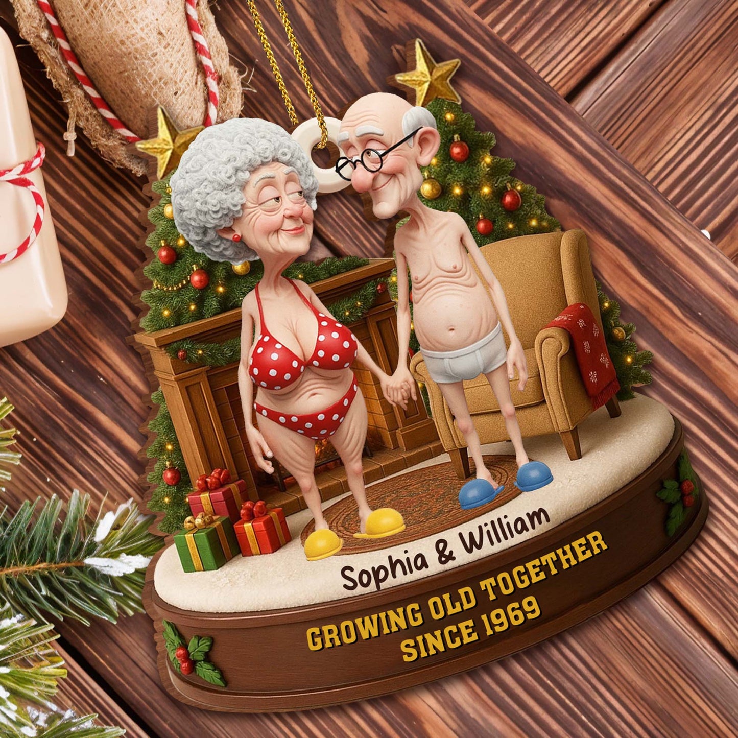 Growing Old Together, Elderly Couple Ornament