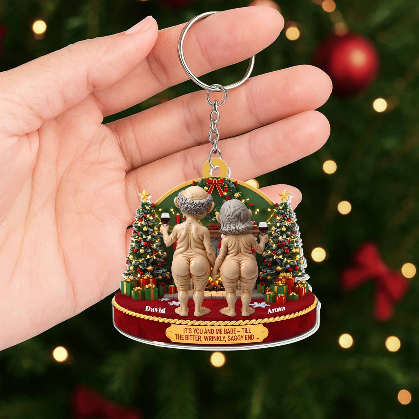 It's You And Me Babe, Elderly Couple Christmas Keychain