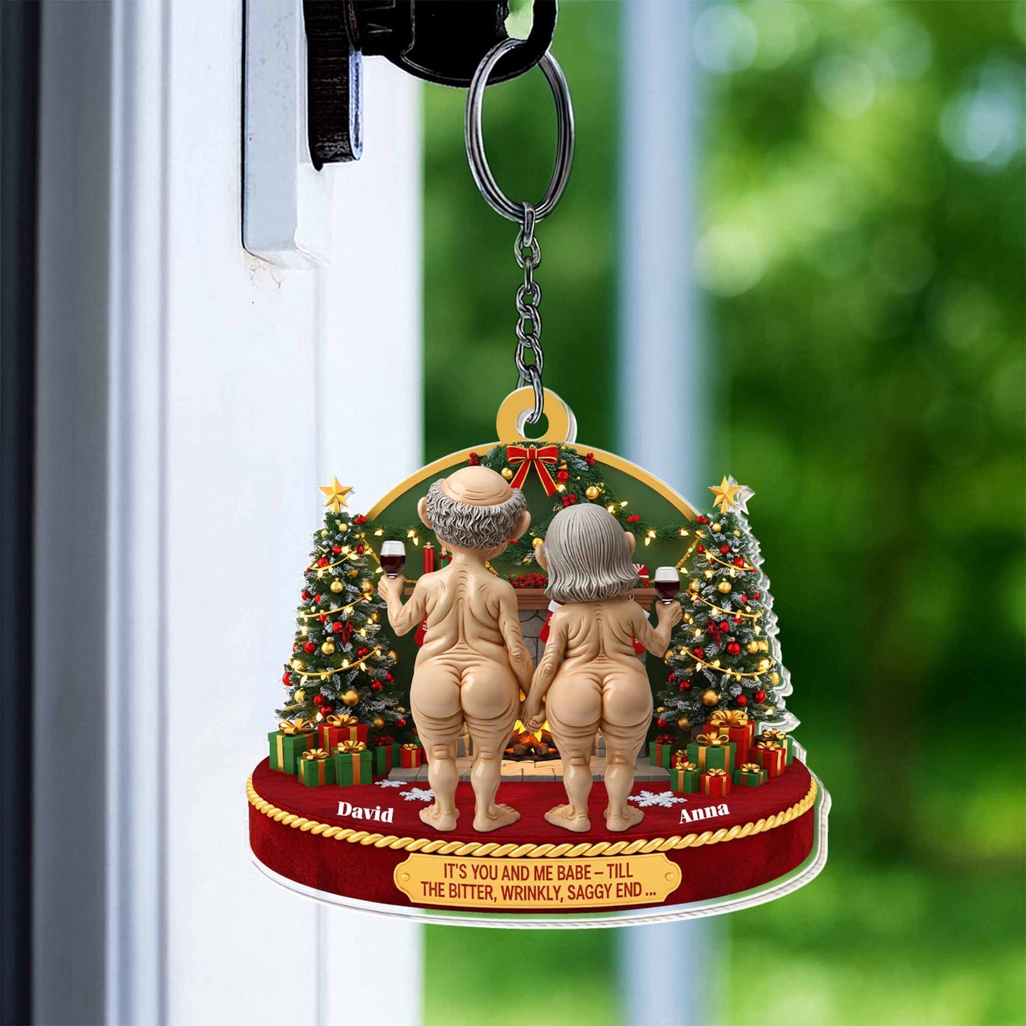 It's You And Me Babe, Elderly Couple Christmas Keychain
